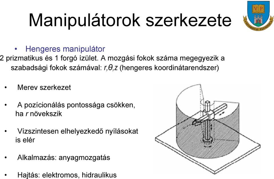 koordinátarendszer) Merev szerkezet A pozícionálás pontossága csökken, ha r növekszik