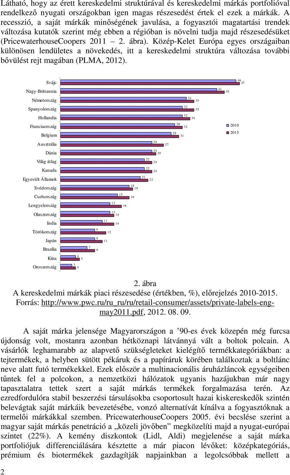 ábra). Közép-Kelet Európa egyes országaiban különösen lendületes a növekedés, itt a kereskedelmi struktúra változása további bővülést rejt magában (PLMA, 2012).