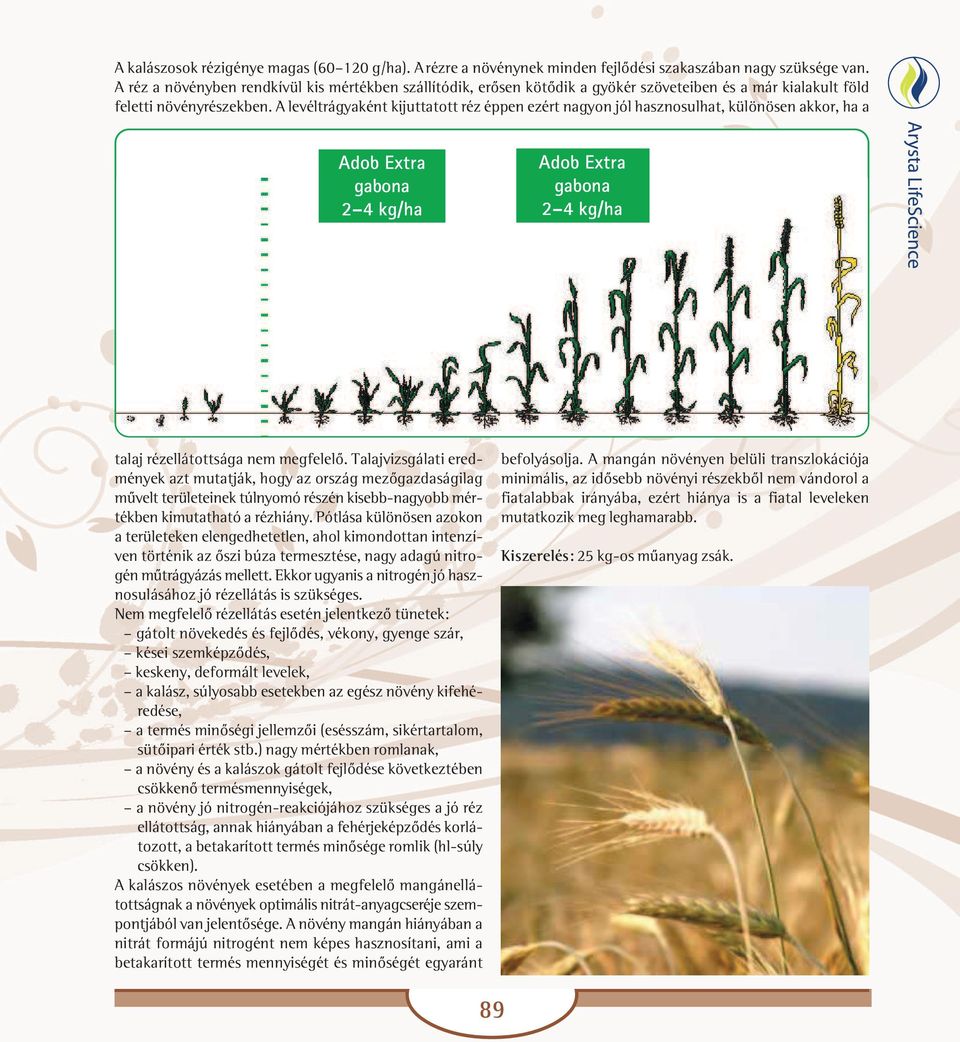 A levéltrágyaként kijuttatott réz éppen ezért nagyon jól hasznosulhat, különösen akkor, ha a Adob Extra gabona 2 4 kg/ha Adob Extra gabona 2 4 kg/ha talaj rézellátottsága nem megfelelõ.