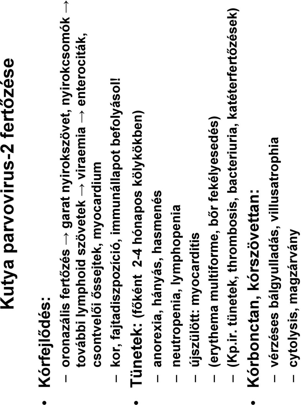 Tünetek: (főként 2-4 hónapos kölykökben) anorexia, hányás, hasmenés neutropenia, lymphopenia újszülött: myocarditis (erythema