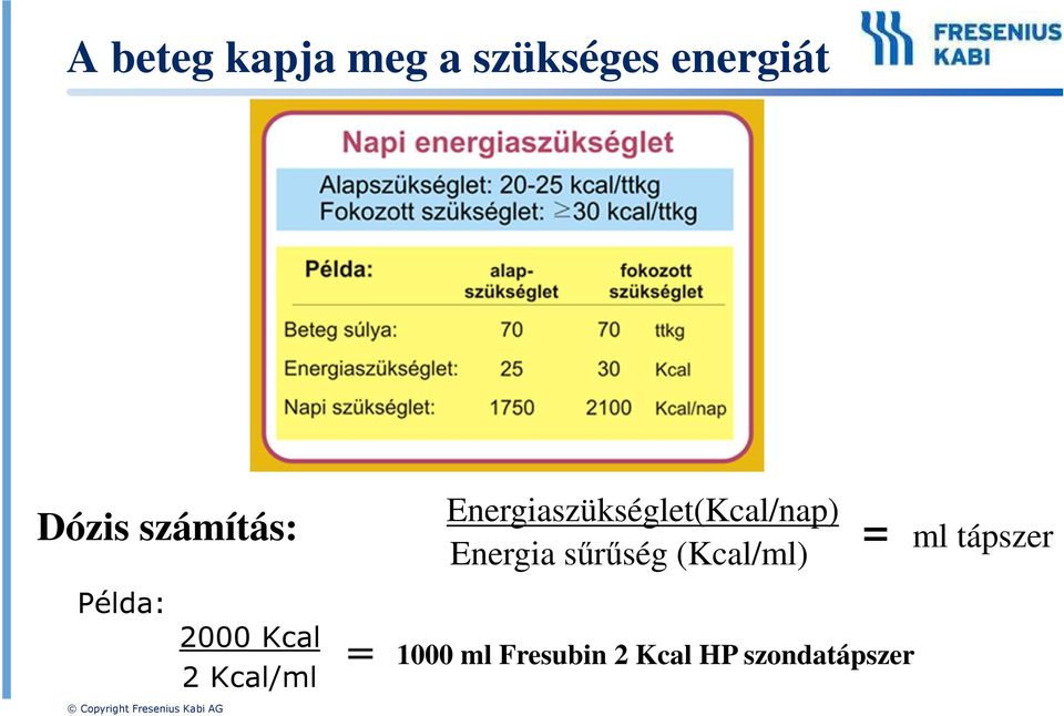 Energiaszükséglet(Kcal/nap) Energia sűrűség