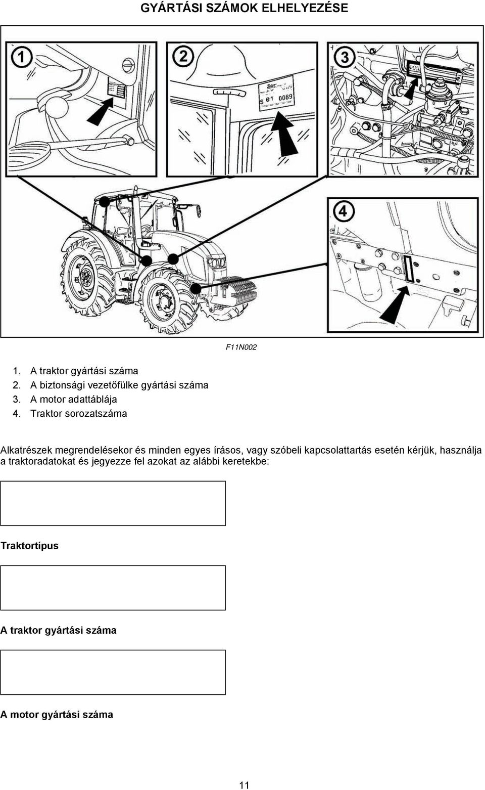 Traktor sorozatszáma Alkatrészek megrendelésekor és minden egyes írásos, vagy szóbeli