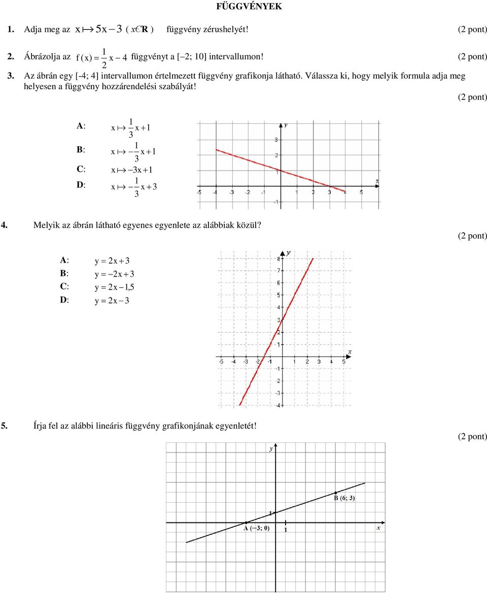 A: 1 x x 1 3 B: 1 x x 1 3 C: x 3x 1 D: 1 x x 3 3 4. Melyik az ábrán látható egyenes egyenlete az alábbiak közül?