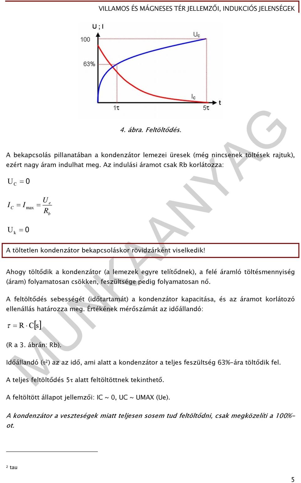 Ahogy töltődik a kondenzátor (a lemezek egyre telítődnek), a felé áramló töltésmennyiség (áram) folyamatosan csökken, feszültsége pedig folyamatosan nő.