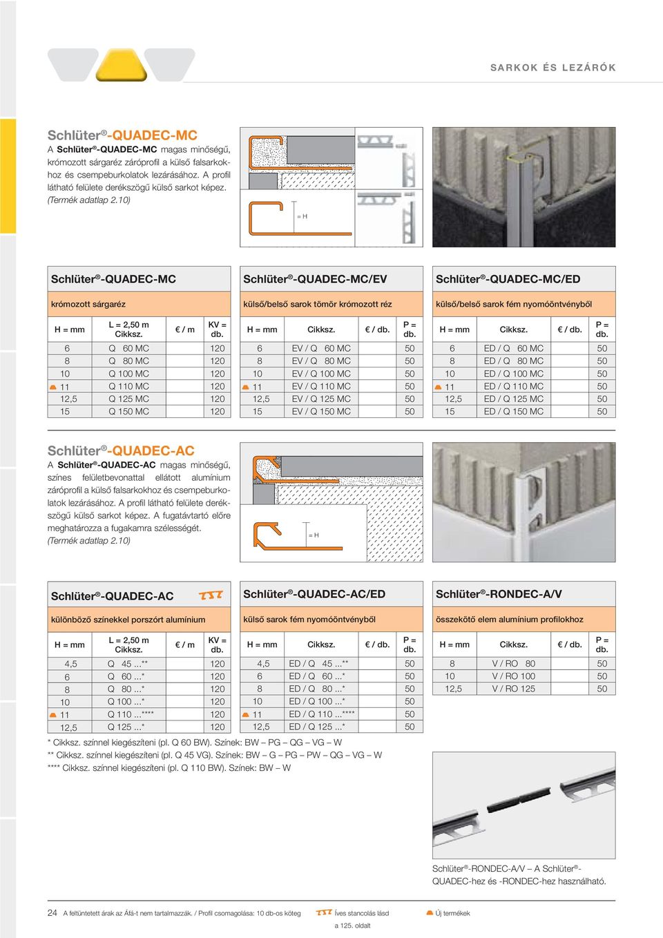 10) = H Schlüter -QUADEC-MC krómozott sárgaréz 6 Q 60 MC 120 8 Q 80 MC 120 10 Q 100 MC 120 11 Q 110 MC 120 12,5 Q 125 MC 120 15 Q 150 MC 120 Schlüter -QUADEC-MC/EV külső/belső sarok tömör krómozott