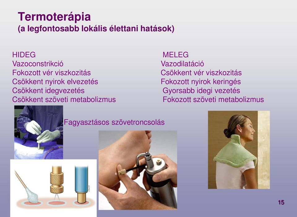 szöveti metabolizmus MELEG Vazodilatáció Csökkent vér viszkozitás Fokozott nyirok