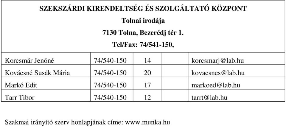 hu Kovácsné Susák Mária 74/540-150 20 kovacsnes@lab.