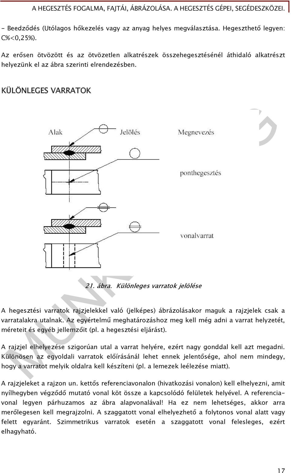 szerinti elrendezésben. KÜLÖNLEGES VARRATOK 21. ábra. Különleges varratok jelölése A hegesztési varratok rajzjelekkel való (jelképes) ábrázolásakor maguk a rajzjelek csak a varratalakra utalnak.