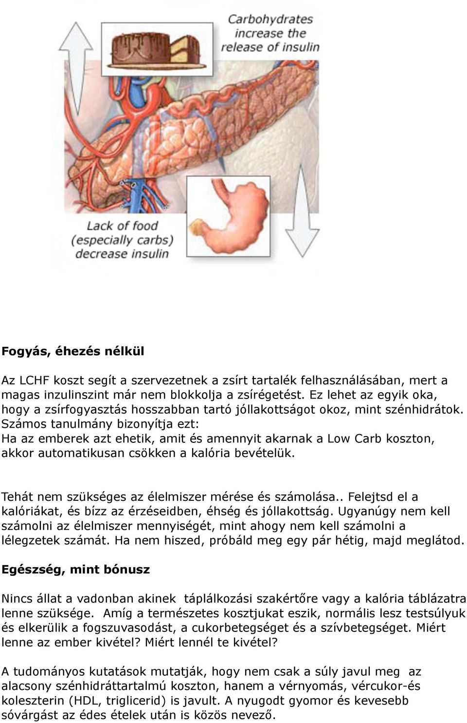 Számos tanulmány bizonyítja ezt: Ha az emberek azt ehetik, amit és amennyit akarnak a Low Carb koszton, akkor automatikusan csökken a kalória bevételük.