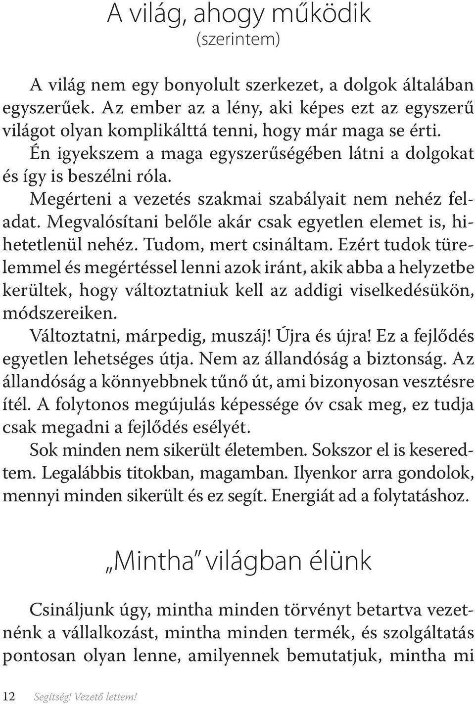 Megérteni a vezetés szakmai szabályait nem nehéz feladat. Megvalósítani belőle akár csak egyetlen elemet is, hihetetlenül nehéz. Tudom, mert csináltam.