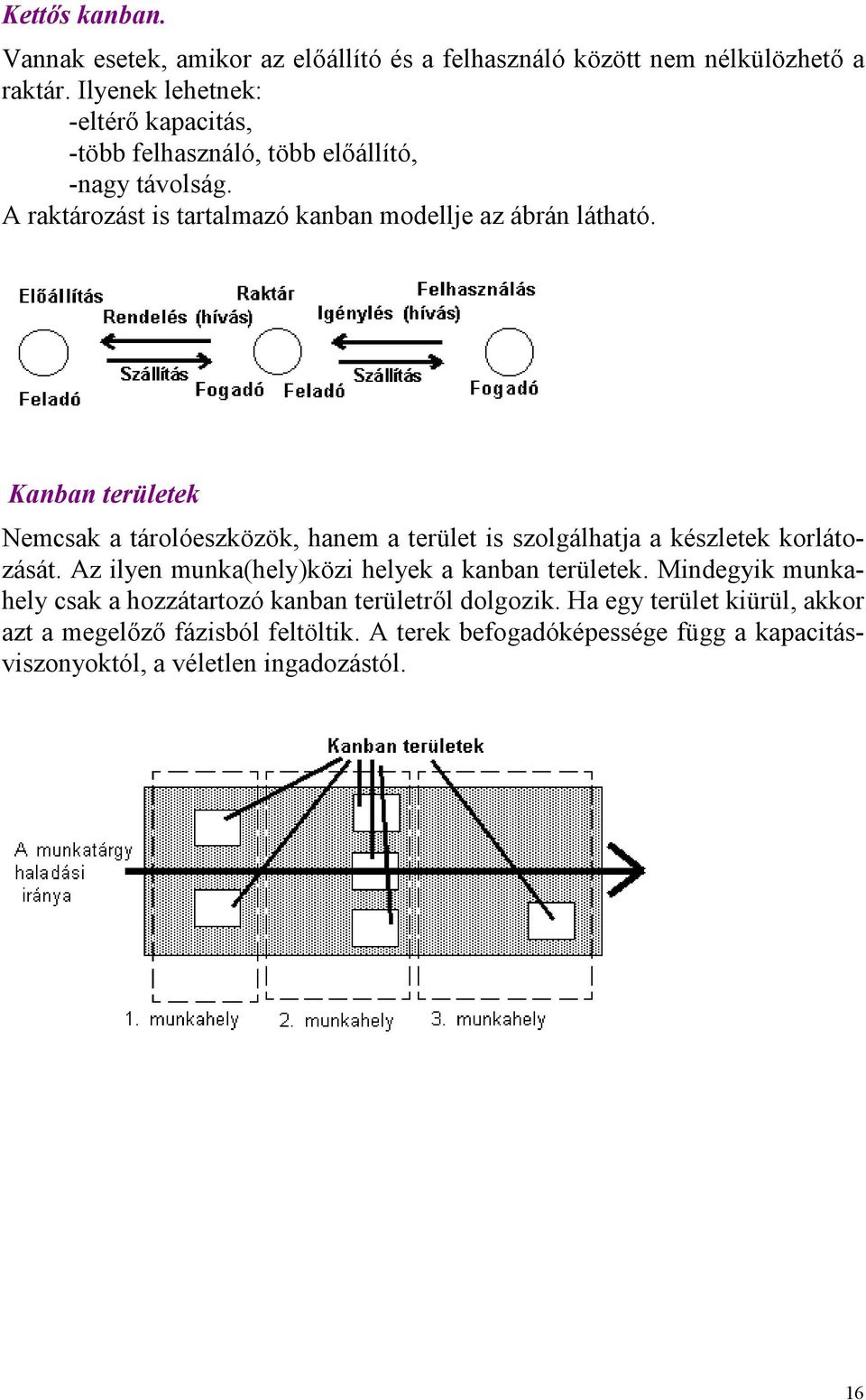 Kanban területek Nemcsak a tárolóeszközök, hanem a terület is szolgálhatja a készletek korlátozását. Az ilyen munka(hely)közi helyek a kanban területek.