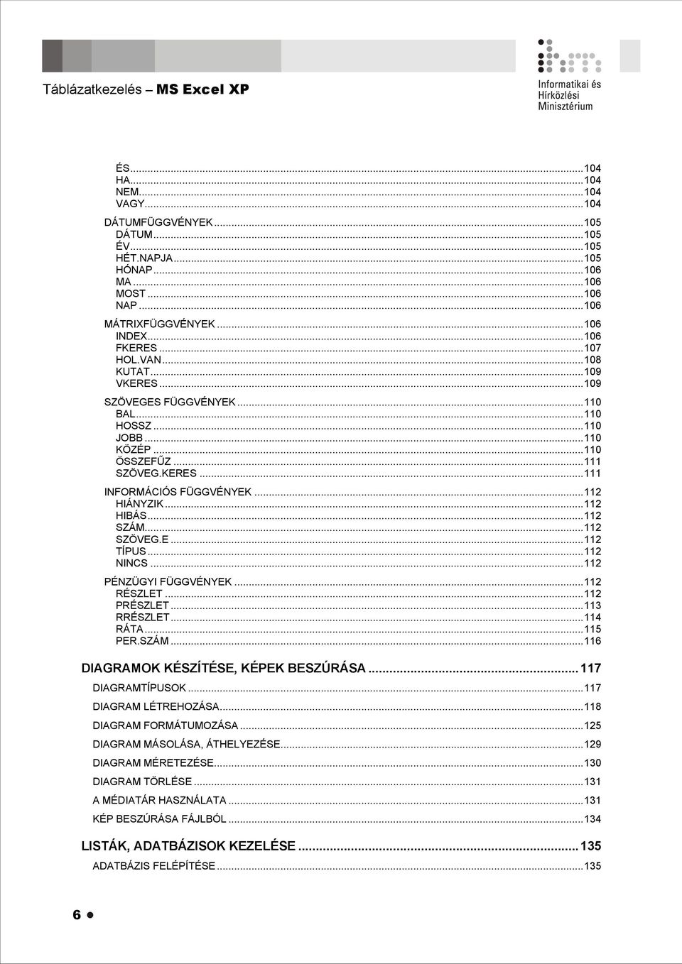 ..112 HIBÁS...112 SZÁM...112 SZÖVEG.E...112 TÍPUS...112 NINCS...112 PÉNZÜGYI FÜGGVÉNYEK...112 RÉSZLET...112 PRÉSZLET...113 RRÉSZLET...114 RÁTA...115 PER.SZÁM...116 DIAGRAMOK KÉSZÍTÉSE, KÉPEK BESZÚRÁSA.