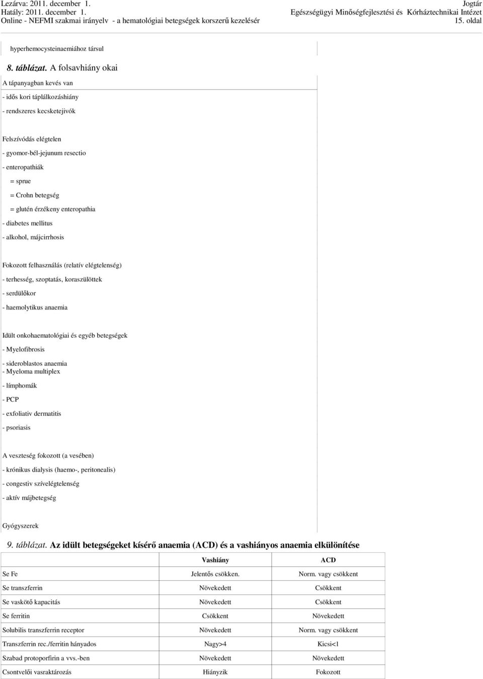 glutén érzékeny enteropathia - diabetes mellitus - alkohol, májcirrhosis Fokozott felhasználás (relatív elégtelenség) - terhesség, szoptatás, koraszülöttek - serdülőkor - haemolytikus anaemia Idült