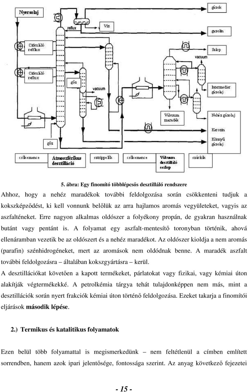 A folyamat egy aszfalt-mentesítı toronyban történik, ahová ellenáramban vezetik be az oldószert és a nehéz maradékot.