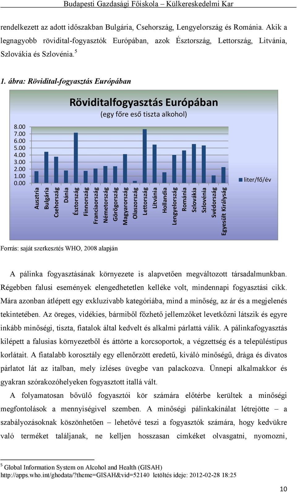 00 Ausztria Bulgária Csehország Dánia Röviditalfogyasztás Európában (egy főre eső tiszta alkohol) Észtország Finnország Franciaország Németország Görögország Magyarország Olaszország Lettország