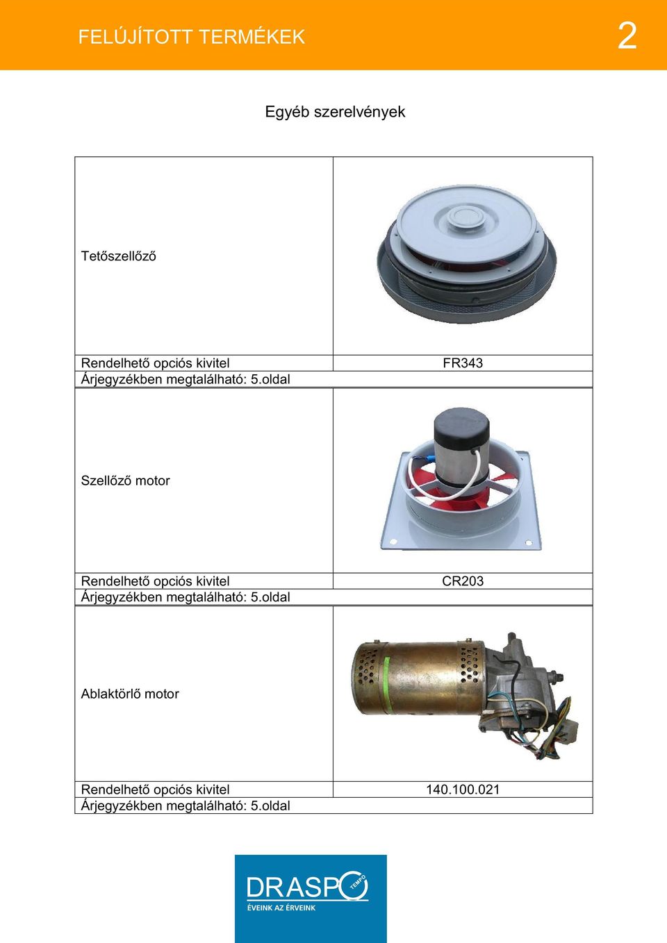 oldal FR343 Szellőző motor Árjegyzékben oldal