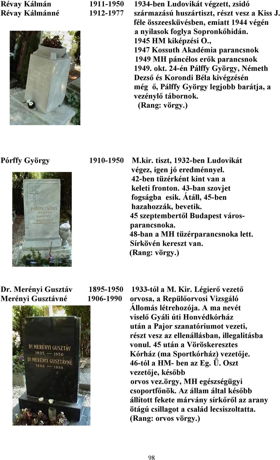 24-én Pálffy György, Németh Dezső és Korondi Béla kivégzésén még ő, Pálffy György legjobb barátja, a vezénylő tábornok. (Rang: vörgy.) Pórffy György 1910-1950 M.kir.