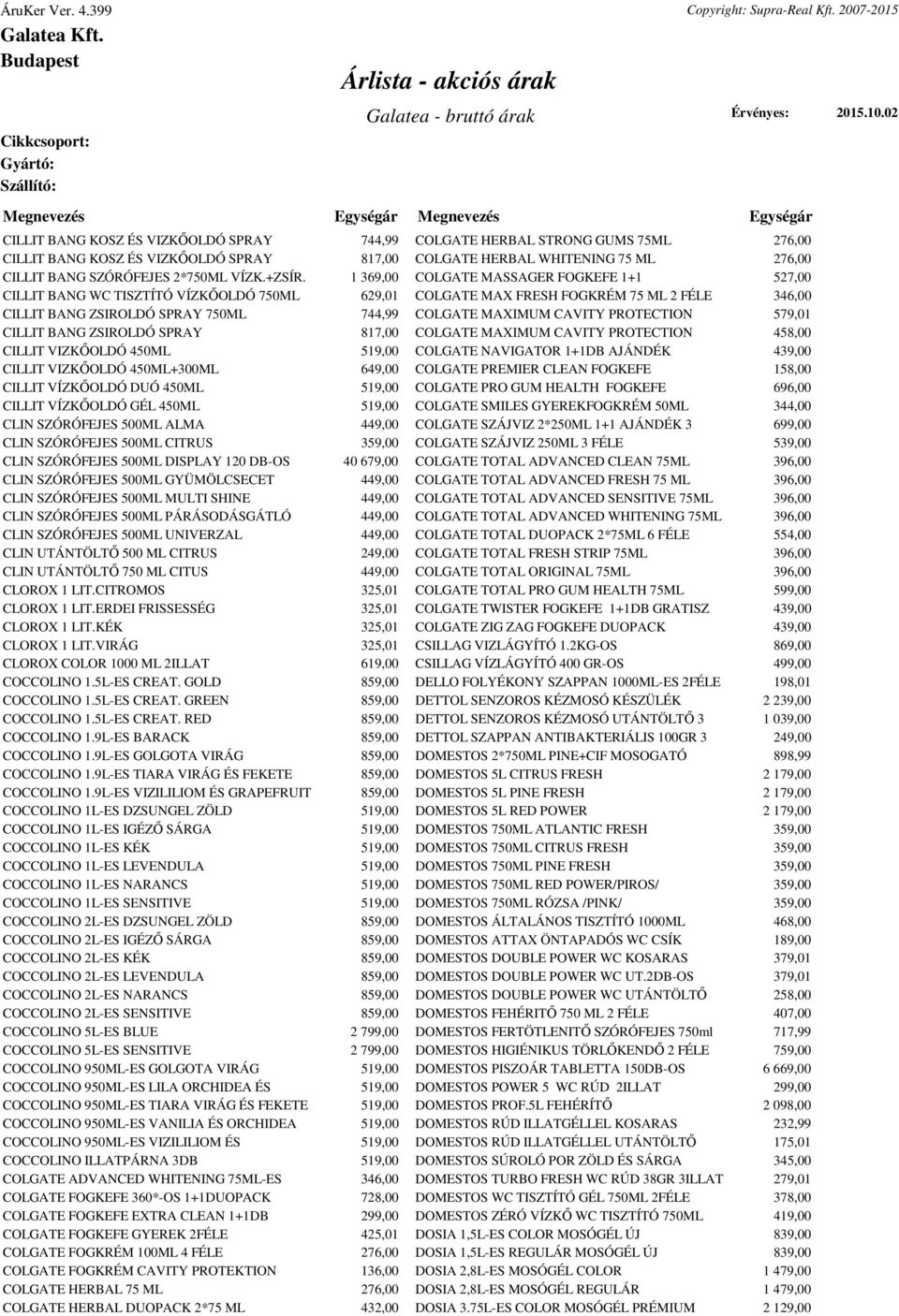 CILLIT VÍZKŐOLDÓ DUÓ 450ML 519,00 CILLIT VÍZKŐOLDÓ GÉL 450ML 519,00 CLIN SZÓRÓFEJES 500ML ALMA 449,00 CLIN SZÓRÓFEJES 500ML CITRUS 359,00 CLIN SZÓRÓFEJES 500ML DISPLAY 120 DB-OS 40 679,00 CLIN