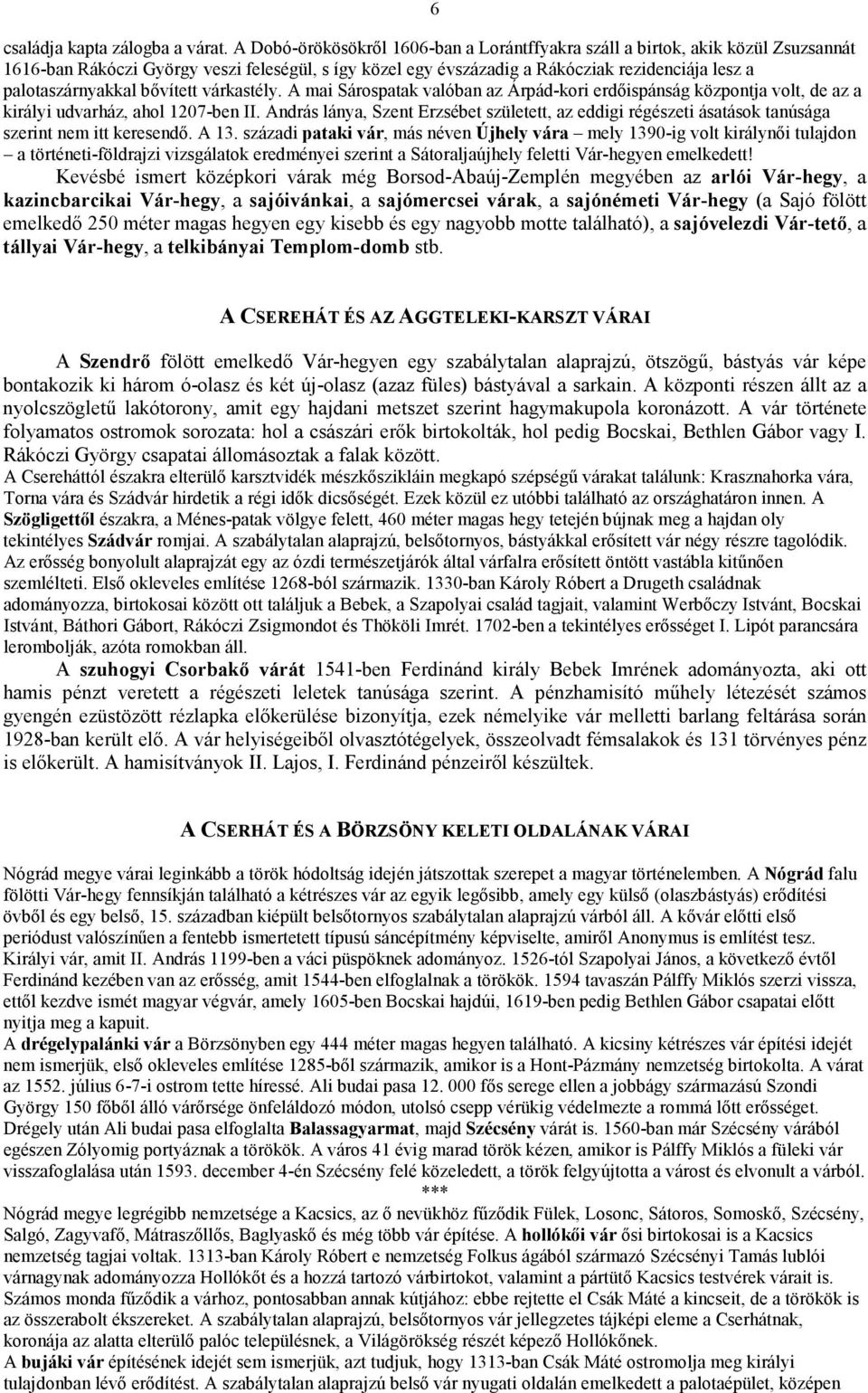 bővített várkastély. A mai Sárospatak valóban az Árpád-kori erdőispánság központja volt, de az a királyi udvarház, ahol 1207-ben II.