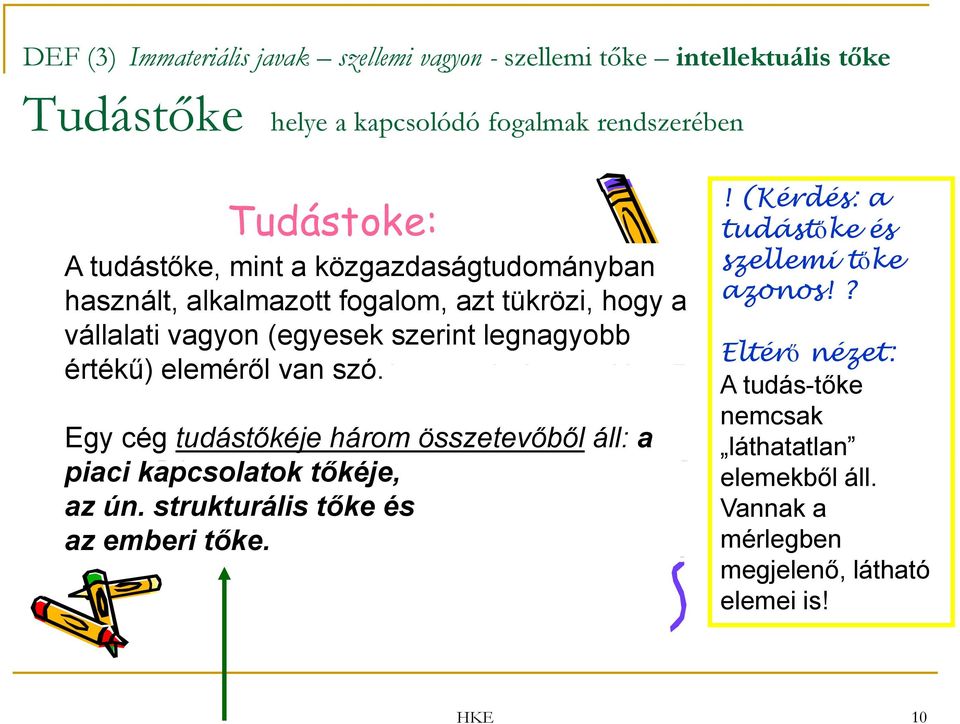 leleméről vagyon van (egyesek szó. szerint legnagyobb értéku) elemérol van szó. Egy cég tudástokéje három összetevobol áll: a piaci kapcsolatok tokéje, az ún. strukturális toke és az emberi toke.