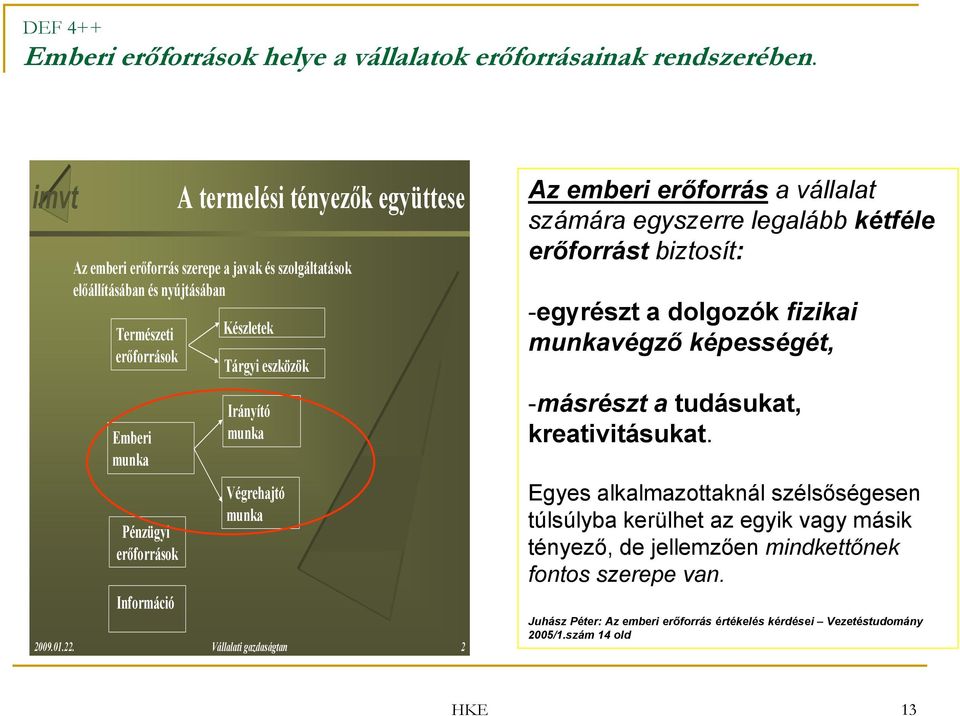 Készletek Tárgyi eszközök ök Irányító munka Végrehajtó munka 20090122 