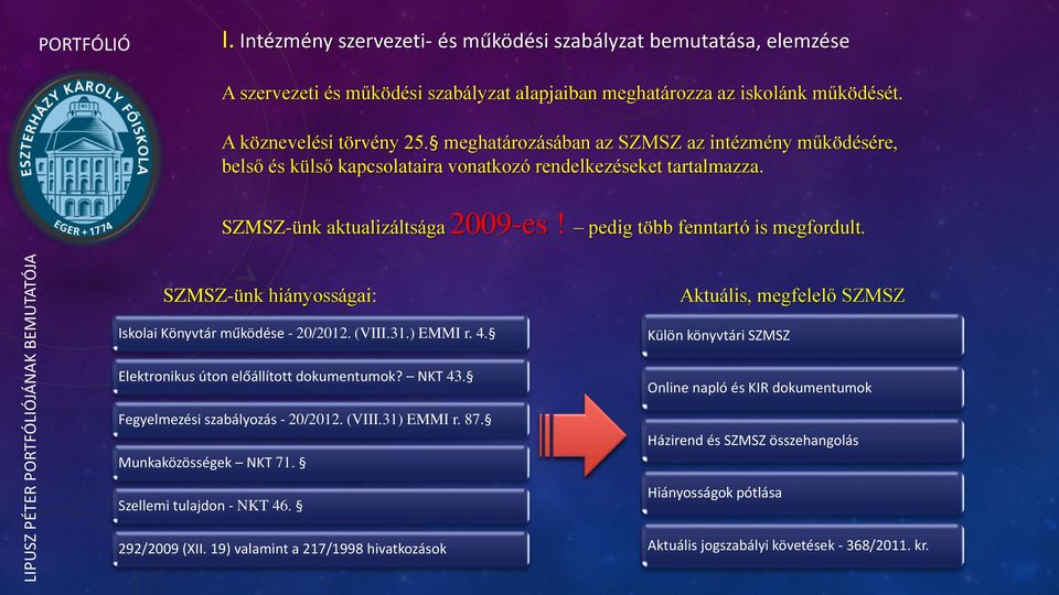 pedig több fenntartó is megfordult. SZMSZ-ünk hiányosságai: Iskolai Könyvtár működése - 20/2012. (VIII.31.) EMMI r. 4. Elektronikus úton előállított dokumentumok? NKT 43.