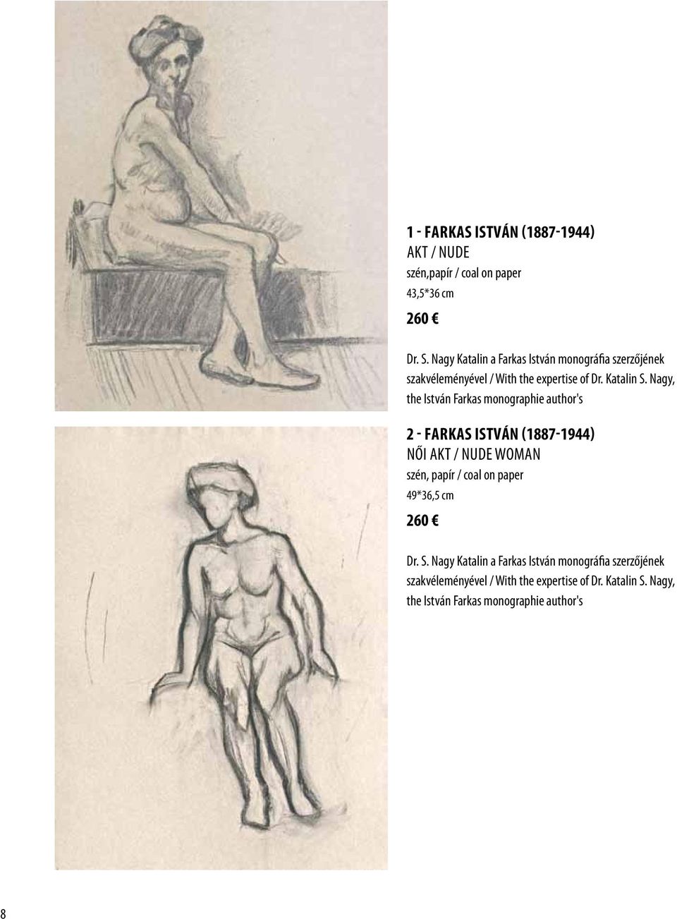 Nagy, the István Farkas monographie author's 2 - Farkas István (1887-1944) Női akt / nude Woman szén, papír / coal on paper