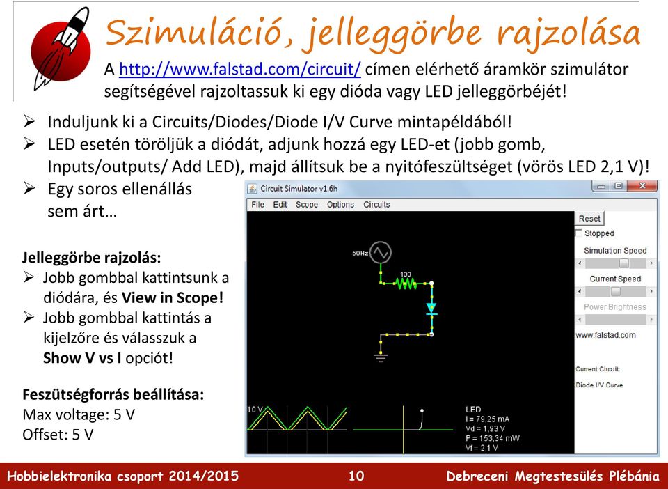 Induljunk ki a Circuits/Diodes/Diode I/V Curve mintapéldából!