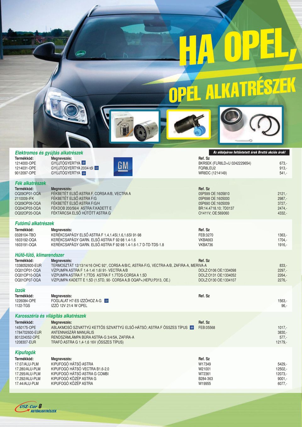 ELSÔ ASTRA F, CORSA A/B, VECTRA A 05P599 OE:1605810 2121,- 2110009-IFK FÉKBETÉT ELSÔ ASTRA F/G 05P698 OE:1605000 2987,- OQ09OP09-OQA FÉKBETÉT ELSÔ ASTRA F/G/H 05P690 OE:1605009 3727,- OQ04OP03-OQA