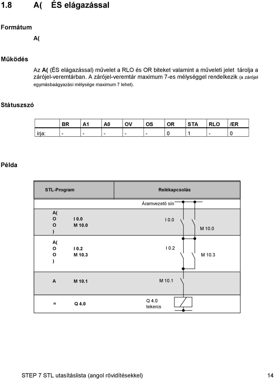 A zárójel-veremtár maximum 7-es mélységgel rendelkezik (a zárójel egymásbaágyazási mélysége maximum 7 lehet).