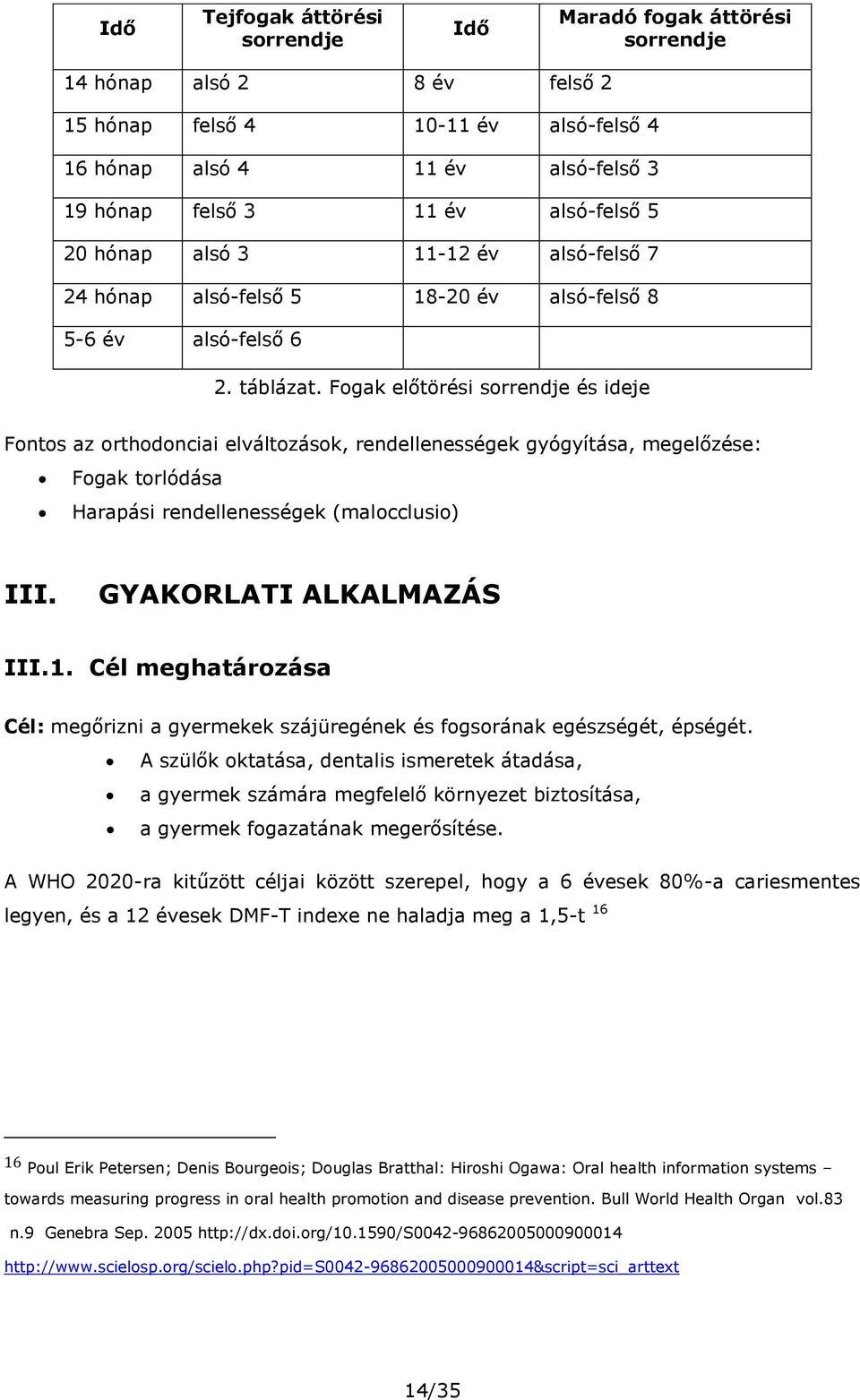 Fogak előtörési sorrendje és ideje Fontos az orthodonciai elváltozások, rendellenességek gyógyítása, megelőzése: Fogak torlódása Harapási rendellenességek (malocclusio) III. GYAKORLATI ALKALMAZÁS III.