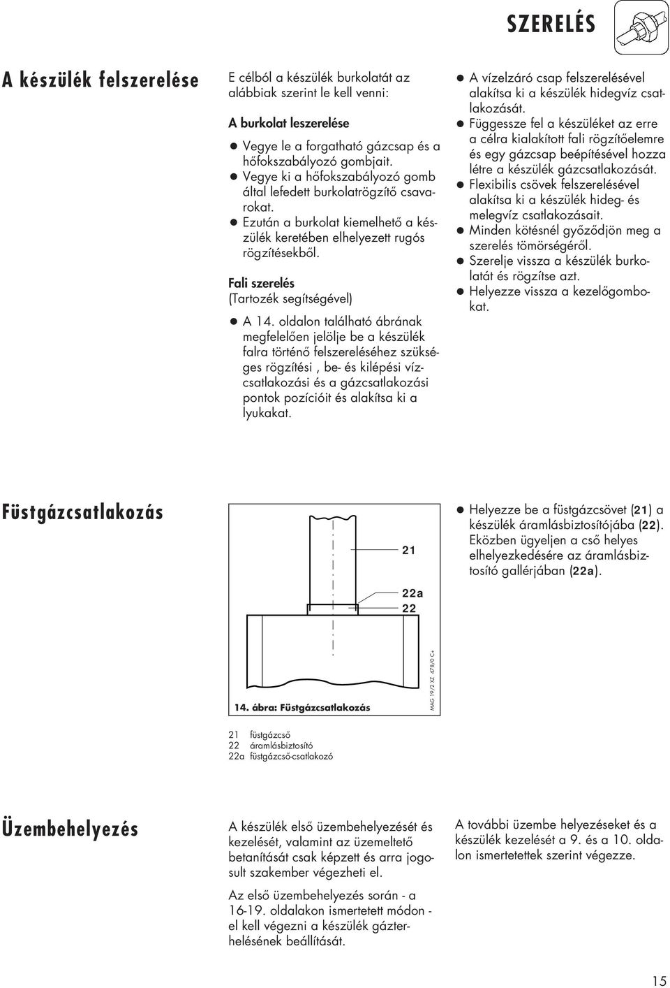 Fali szerelés (Tartozék segítségével) A 14.