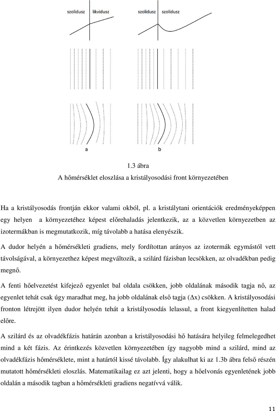 A dudor helyén a hőmérsékleti gradiens, mely fordítottan arányos az izotermák egymástól vett távolságával, a környezethez képest megváltozik, a szilárd fázisban lecsökken, az olvadékban pedig megnő.