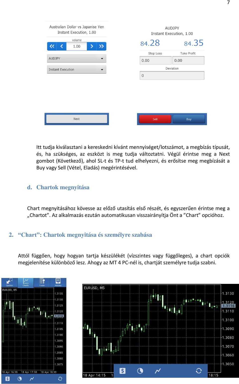 Chartok megnyitása Chart megnyitásához kövesse az előző utasítás első részét, és egyszerűen érintse meg a Chartot.