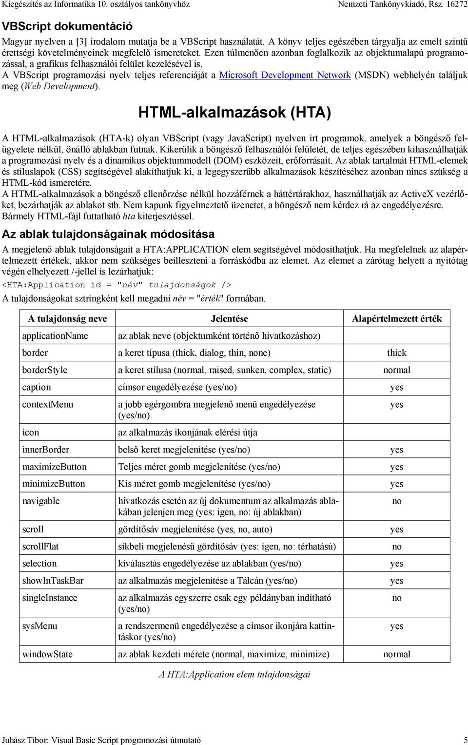 A VBScript programozási nyelv teljes referenciáját a Microsoft Development Network (MSDN) webhelyén találjuk meg (Web Development).