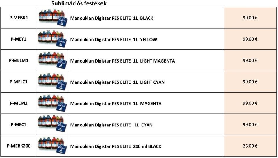 Manoukian Digistar PES ELITE 1L LIGHT CYAN 99,00 P-MEM1 Manoukian Digistar PES ELITE 1L MAGENTA