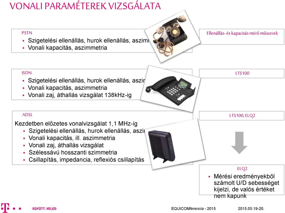 vonalvizsgálat 1,1 MHz-ig Szigetelési ellenállás, hurok ellenállás, aszimmetria Vonali kapacitás, ill.