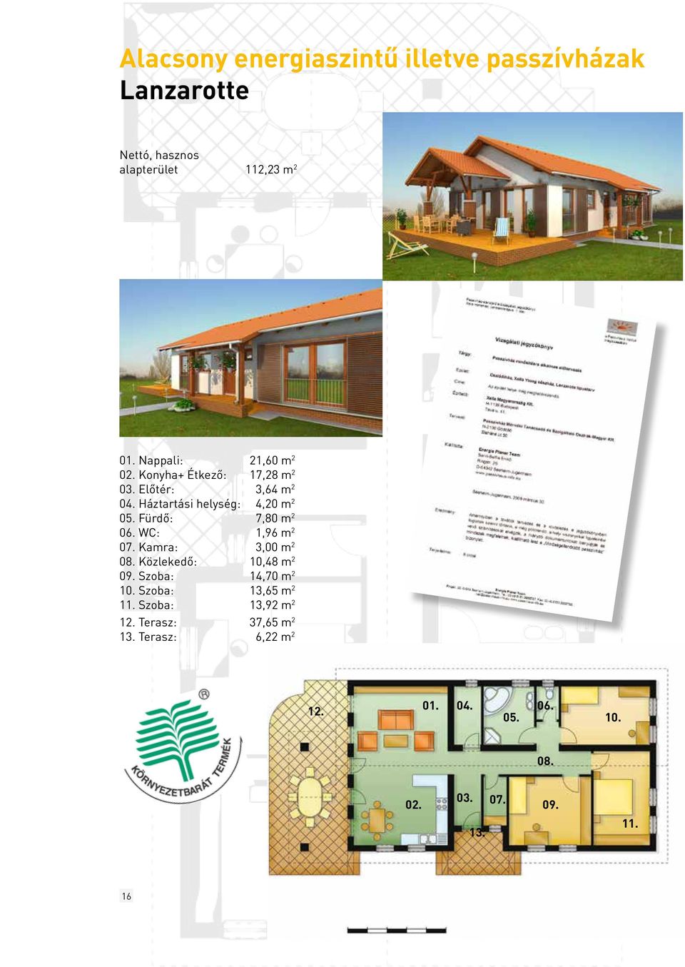 WC: 1,96 m 2 07. Kamra: 3,00 m 2 08. Közlekedő: 10,48 m 2 09. Szoba: 14,70 m 2 10. Szoba: 13,65 m 2 11.