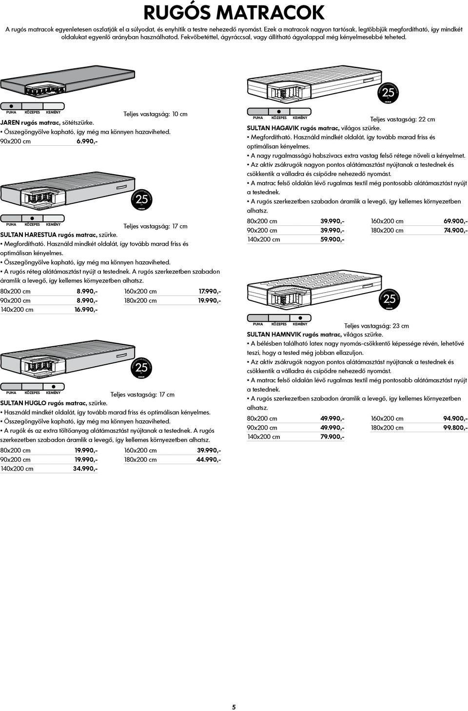 Teljes vastagság: 10 cm JAREN rugós matrac, sötétszürke. 90x200 cm 6.990,- Teljes vastagság: 17 cm HARESTUA rugós matrac, szürke.