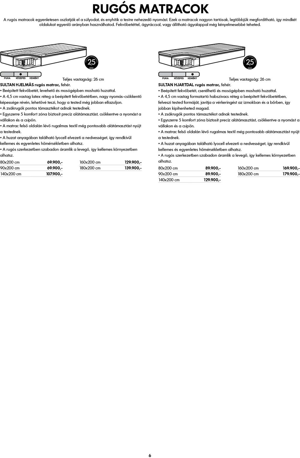 Teljes vastagság: 26 cm HJELMÅS rugós matrac, fehér. Beépített fekvőbetét, levehető és mosógépben mosható huzattal.