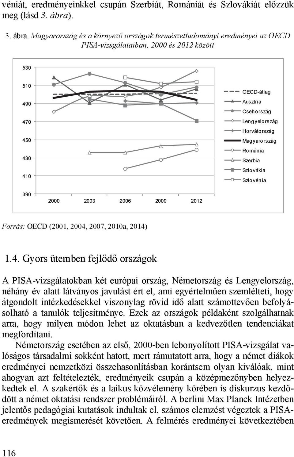 Magyarország és a környező országok természettudományi eredményei az OECD PISA-vizsgálataiban, 2000 és 2012 között 530 510 490 470 450 430 410 OECD-átlag Ausztria Csehország Lengyelország