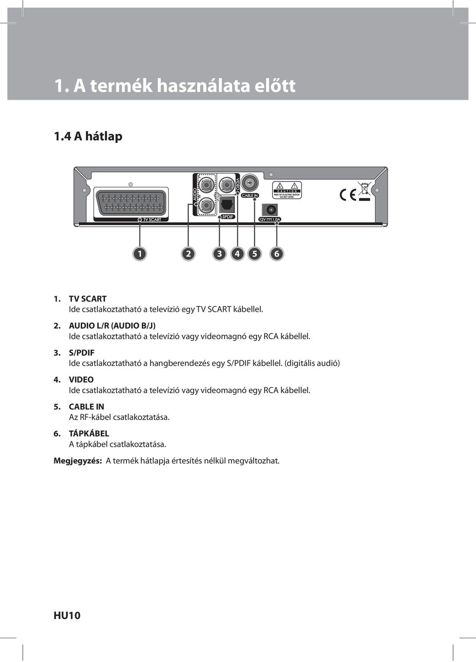 AUDIO L/R (AUDIO B/J) Ide csatlakoztatható a televízió vagy videomagnó egy RCA kábellel. 3.