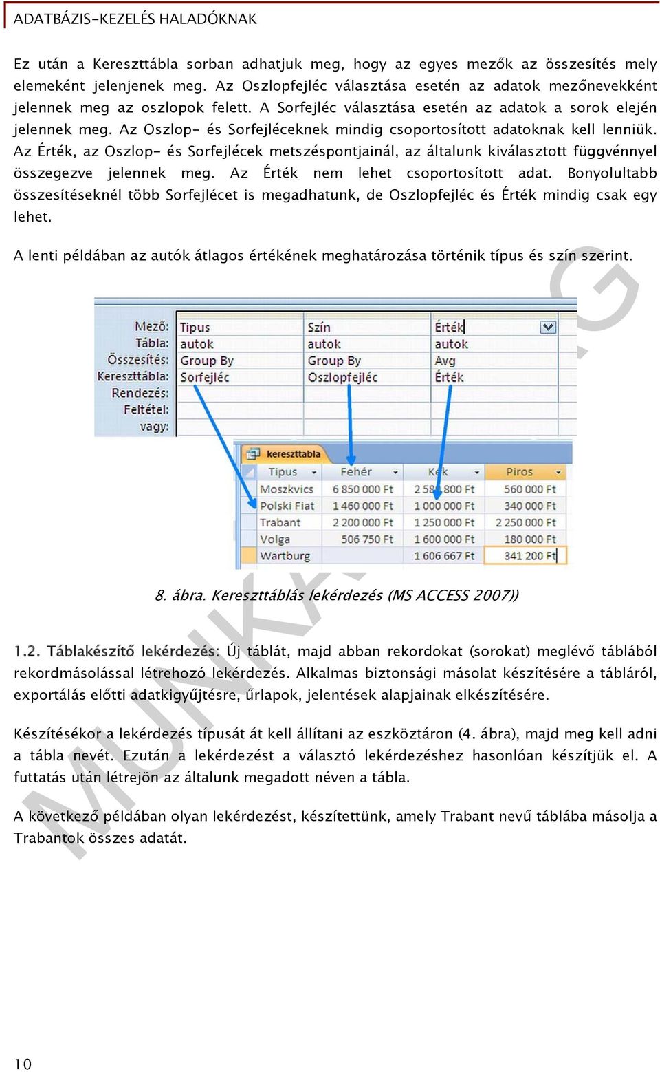 Az Érték, az Oszlop- és Sorfejlécek metszéspontjainál, az általunk kiválasztott függvénnyel összegezve jelennek meg. Az Érték nem lehet csoportosított adat.