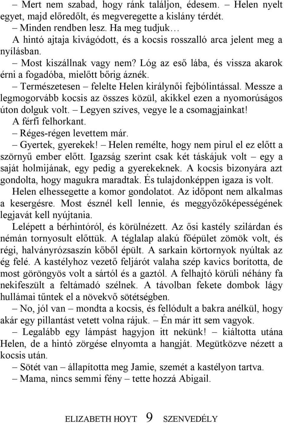 Természetesen felelte Helen királynői fejbólintással. Messze a legmogorvább kocsis az összes közül, akikkel ezen a nyomorúságos úton dolguk volt. Legyen szíves, vegye le a csomagjainkat!