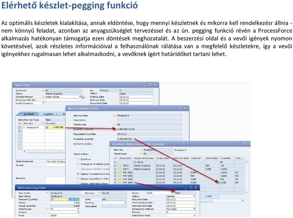 pegging funkció révén a ProcessForce alkalmazás hatékonyan támogatja ezen döntések meghozatalát.