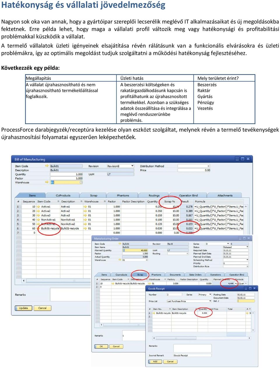 A termelő vállalatok üzleti igényeinek elsajátítása révén rálátásunk van a funkcionális elvárásokra és üzleti problémákra, így az optimális megoldást tudjuk szolgáltatni a működési hatékonyság