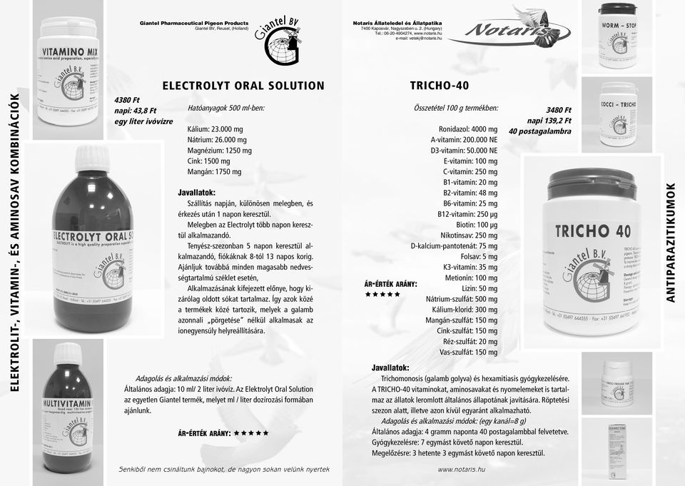 Tenyész-szezonban 5 napon keresztül alkalmazandó, fiókáknak 8-tól 13 napos korig.