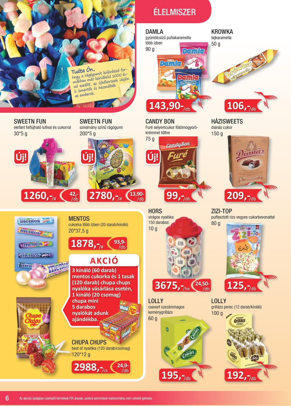 143,90-106,- SWEETN FUN elefánt felfújható lufival és cukorral 30*5 g SWEETN FUN szivárvány színű rágógumi 200*5 g CANDY BON Furé selyemcukor földimogyorókrémmel töltve 75 g HÁZISWEETS dianás cukor