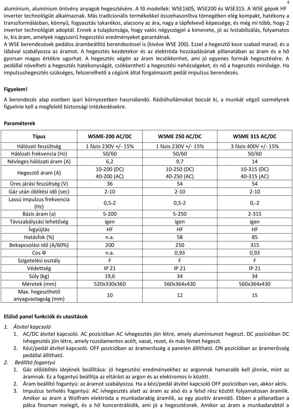 inverter technológiát adoptál. Ennek a tulajdonsága, hogy valós négyszögjel a kimenete, jó az ívstabilizálás, folyamatos ív, kis áram, amelyek nagyszerű hegesztési eredményeket garantálnak.