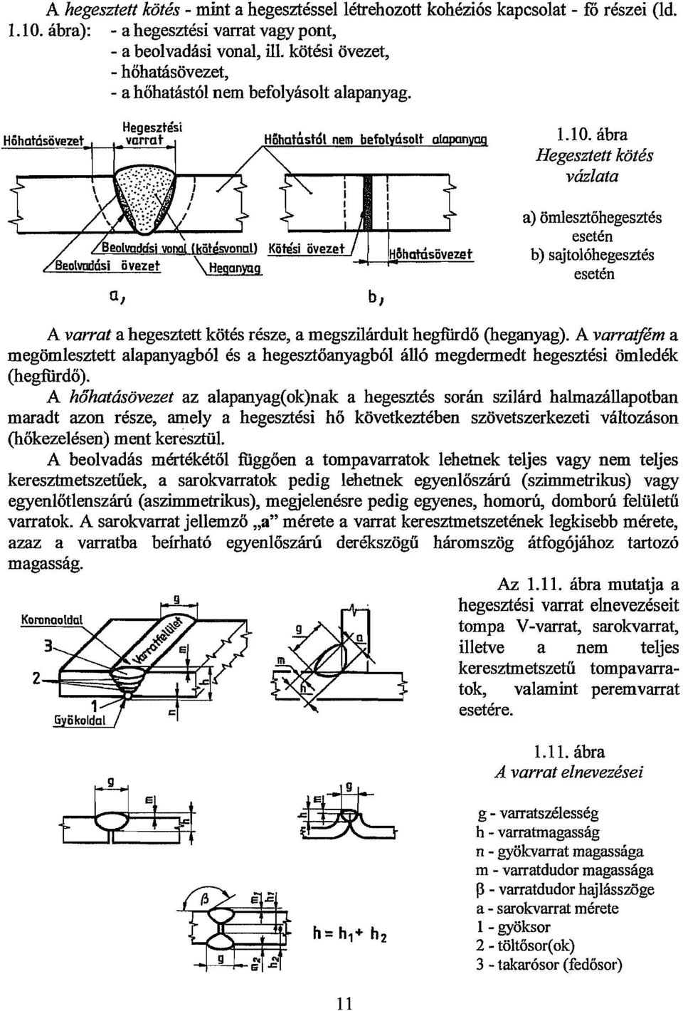 ábra Hegesztett kötés vázlata a, b, a) ömlesztőhegesztés esetén b) sajtolóhegesztés esetén A varrat a hegesztett kötés része, a megszilárdult hegfiirdő (heganyag).